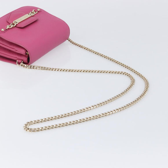 Jimmy Choo Chain Shoulder Bag Leather Pink Gold Tone Auth 204657A