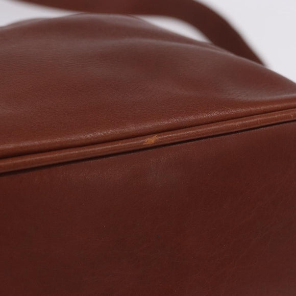CELINE Shoulder Bag Leather Brown Gold Tone Auth 204658