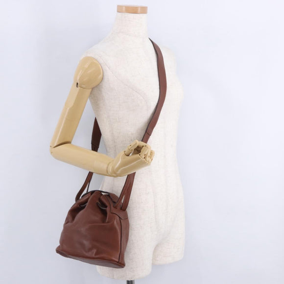CELINE Shoulder Bag Leather Brown Gold Tone Auth 204658
