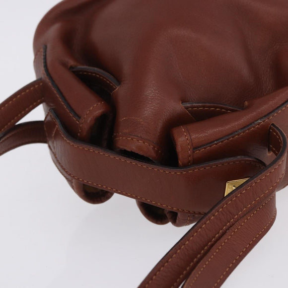 CELINE Shoulder Bag Leather Brown Gold Tone Auth 204658