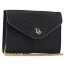Christian Dior Honeycomb Canvas Chain Shoulder Bag Black Gold Tone Auth 204664A-1