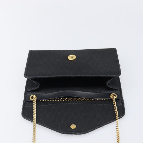 Christian Dior Honeycomb Canvas Chain Shoulder Bag Black Gold Tone Auth 204664A