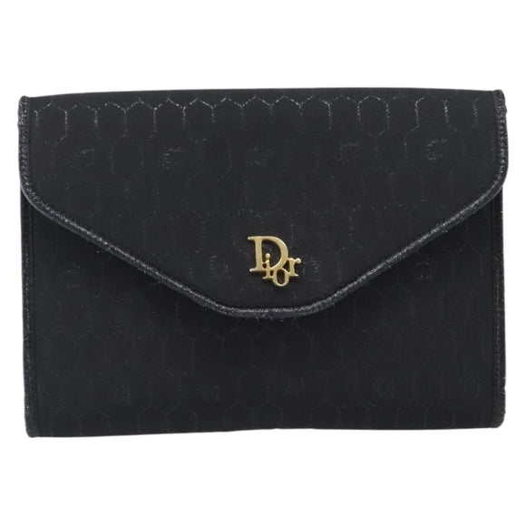 Christian Dior Honeycomb Canvas Chain Shoulder Bag Black Gold Tone Auth 204664A