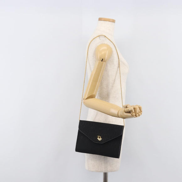 Christian Dior Honeycomb Canvas Chain Shoulder Bag Black Gold Tone Auth 204664A