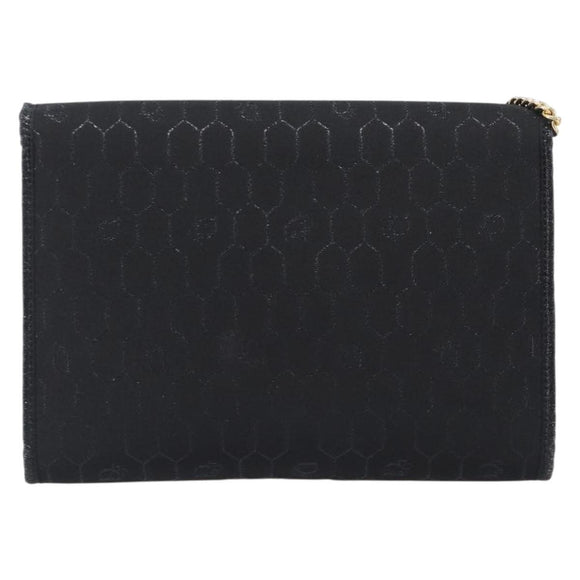 Christian Dior Honeycomb Canvas Chain Shoulder Bag Black Gold Tone Auth 204664A