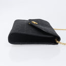 Christian Dior Honeycomb Canvas Chain Shoulder Bag Black Gold Tone Auth 204664A-3