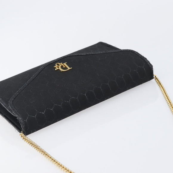 Christian Dior Honeycomb Canvas Chain Shoulder Bag Black Gold Tone Auth 204664A