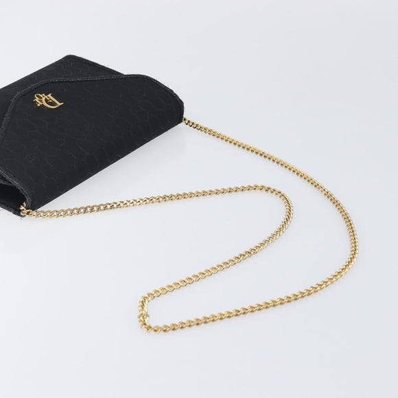 Christian Dior Honeycomb Canvas Chain Shoulder Bag Black Gold Tone Auth 204664A