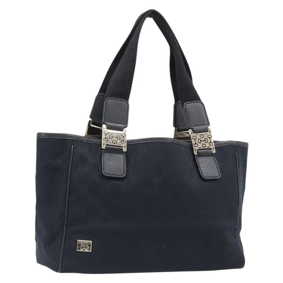 GUCCI GG Canvas Hand Bag Black Gold Tone 145810 Auth 204666V