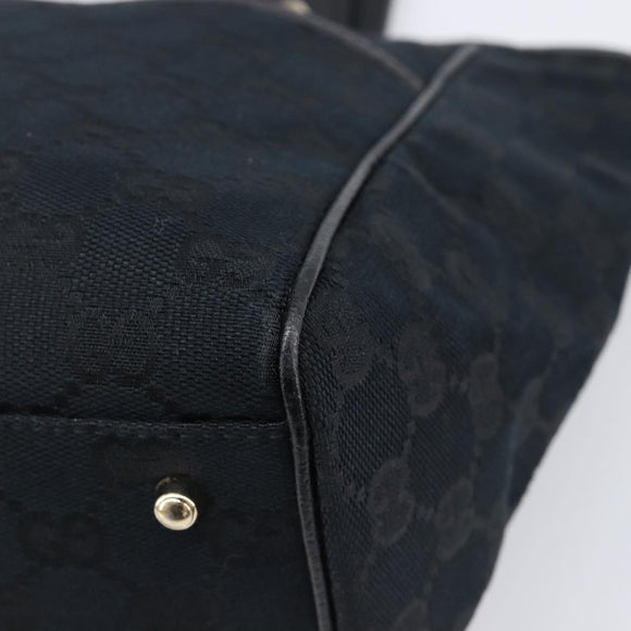 GUCCI GG Canvas Hand Bag Black Gold Tone 145810 Auth 204666V