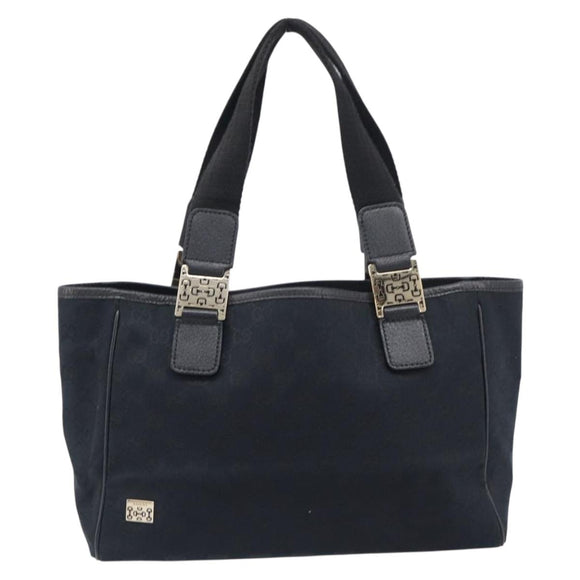 GUCCI GG Canvas Hand Bag Black Gold Tone 145810 Auth 204666V