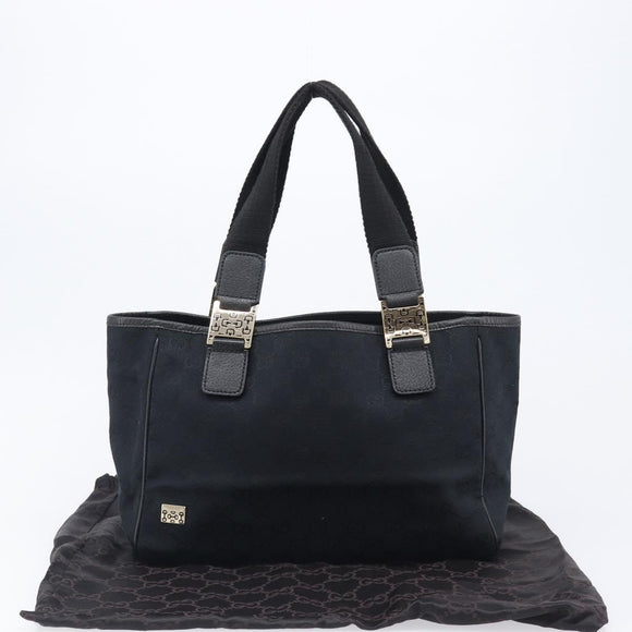 GUCCI GG Canvas Hand Bag Black Gold Tone 145810 Auth 204666V