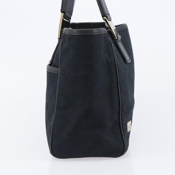 GUCCI GG Canvas Hand Bag Black Gold Tone 145810 Auth 204666V
