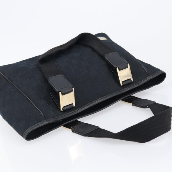 GUCCI GG Canvas Hand Bag Black Gold Tone 145810 Auth 204666V