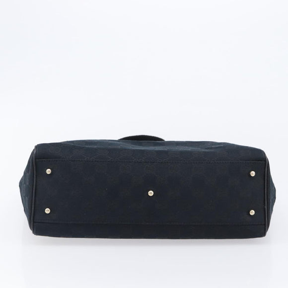 GUCCI GG Canvas Hand Bag Black Gold Tone 145810 Auth 204666V