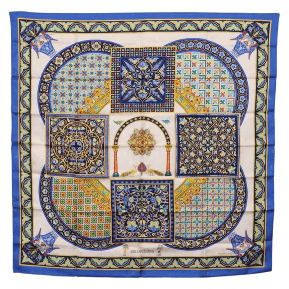 HERMES Carre90 Scarf Silk ""CIELS BYZANTINS"" Blue Auth 204698M