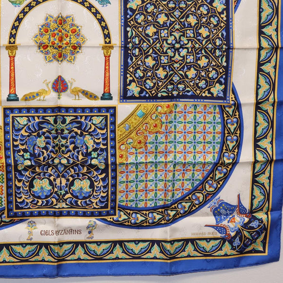 HERMES Carre90 Scarf Silk ""CIELS BYZANTINS"" Blue Auth 204698M