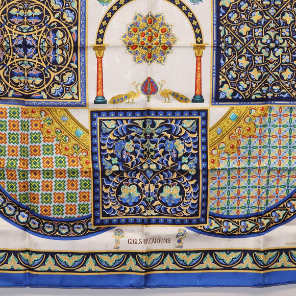 HERMES Carre90 Scarf Silk ""CIELS BYZANTINS"" Blue Auth 204698M