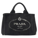 PRADA Canapa PM Hand Bag Canvas Black Gold Tone Auth 204699-13