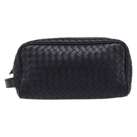BOTTEGA VENETA INTRECCIATO Clutch Bag Leather Black Silver 244706 Auth 204700V