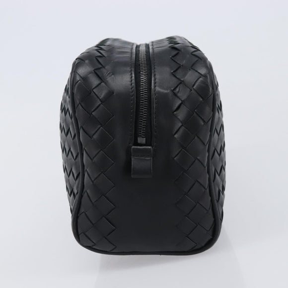 BOTTEGA VENETA INTRECCIATO Clutch Bag Leather Black Silver 244706 Auth 204700V
