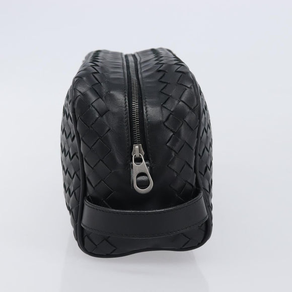 BOTTEGA VENETA INTRECCIATO Clutch Bag Leather Black Silver 244706 Auth 204700V