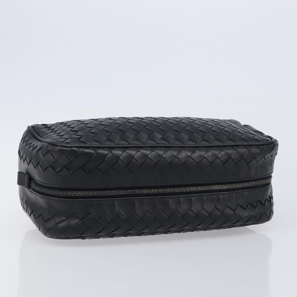 BOTTEGA VENETA INTRECCIATO Clutch Bag Leather Black Silver 244706 Auth 204700V