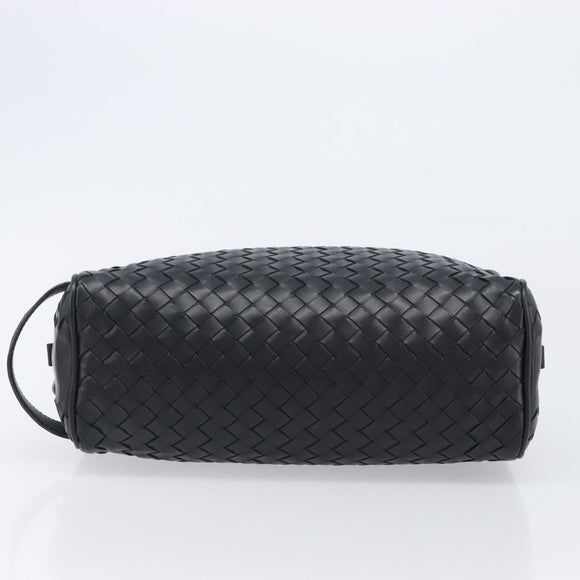 BOTTEGA VENETA INTRECCIATO Clutch Bag Leather Black Silver 244706 Auth 204700V