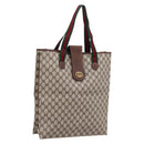 GUCCI GG Supreme Web Sherry Line Tote Bag PVC Beige Gold Auth 204701A-1