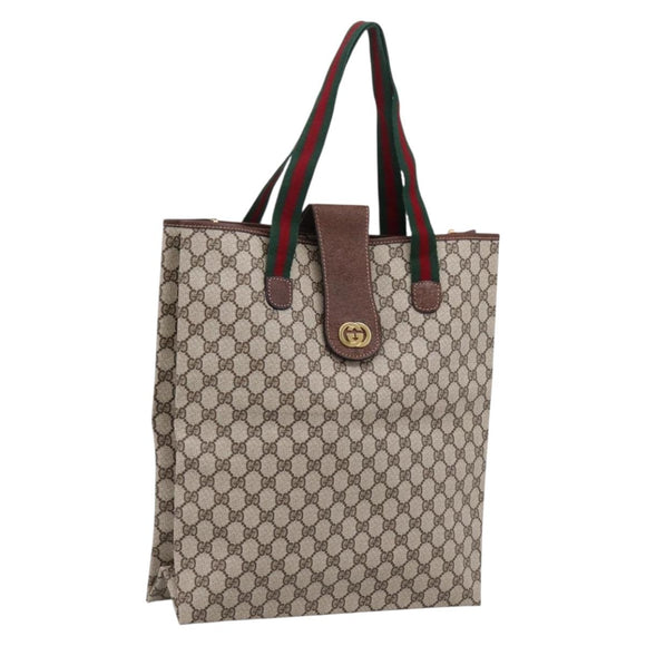 GUCCI GG Supreme Web Sherry Line Tote Bag PVC Beige Gold Auth 204701A
