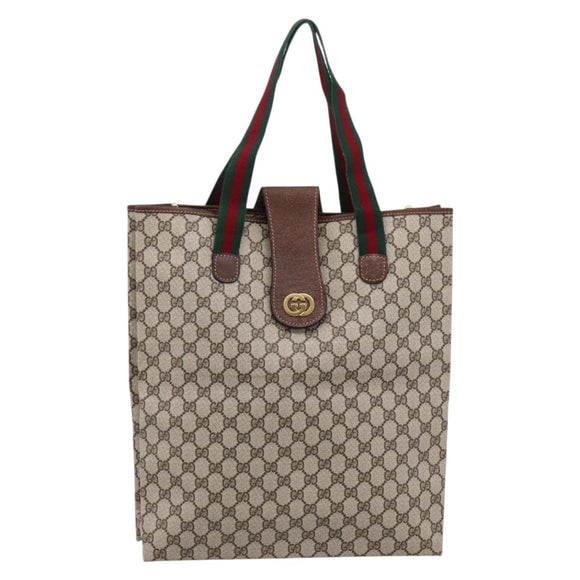 GUCCI GG Supreme Web Sherry Line Tote Bag PVC Beige Gold Auth 204701A