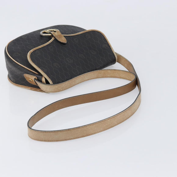 Christian Dior Honeycomb Shoulder Bag PVC Leather Black Gold Tone Auth 204704