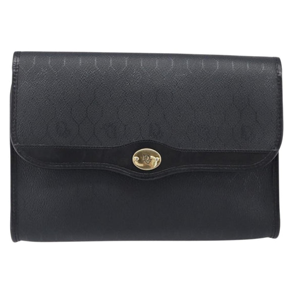 Christian Dior Honeycomb Chain Shoulder Bag PVC Black Gold Tone Auth 204705A