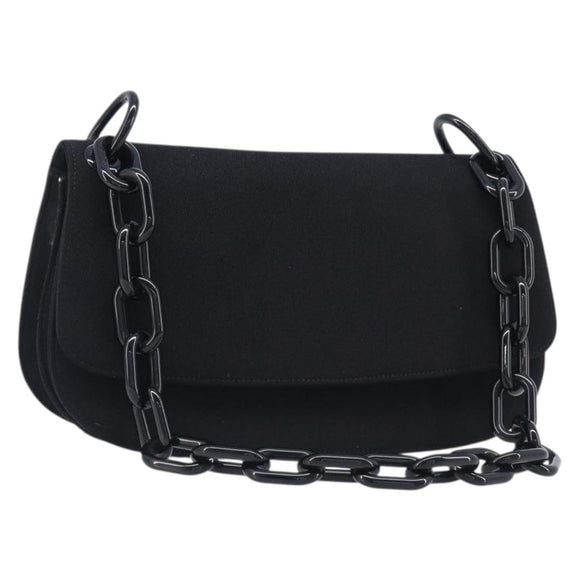 PRADA Plastic Chain Shoulder Bag Cotton Black Auth 204708V