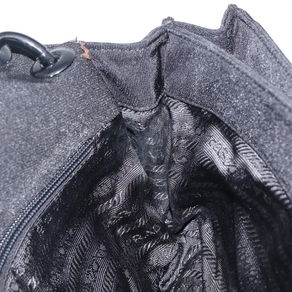 PRADA Plastic Chain Shoulder Bag Cotton Black Auth 204708V
