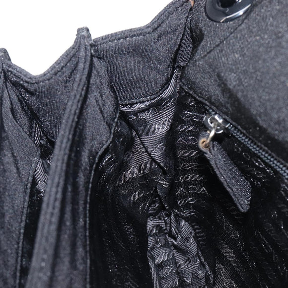 PRADA Plastic Chain Shoulder Bag Cotton Black Auth 204708V