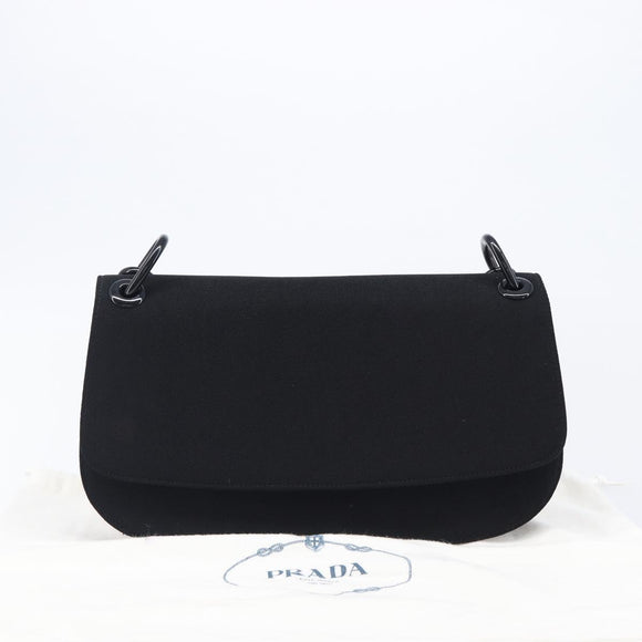 PRADA Plastic Chain Shoulder Bag Cotton Black Auth 204708V