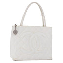 CHANEL Tote Bag Caviar Skin Standard White Silver CC Auth 204728-1