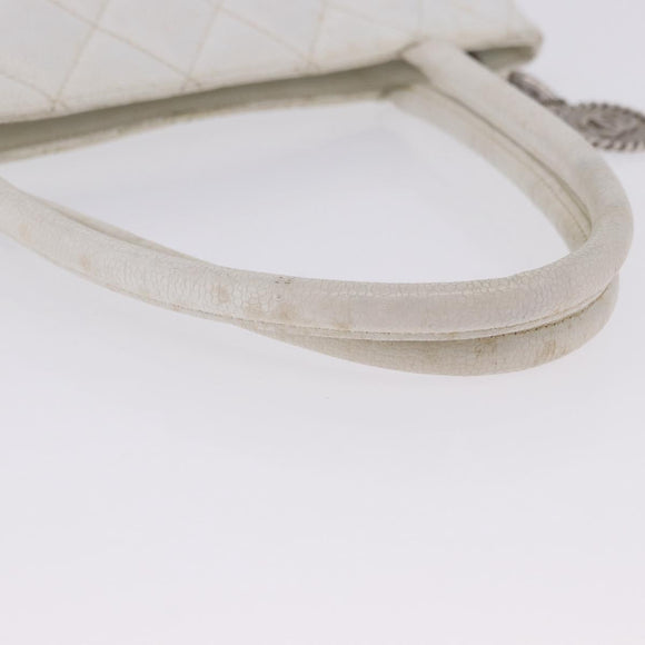 CHANEL Tote Bag Caviar Skin Standard White Silver CC Auth 204728