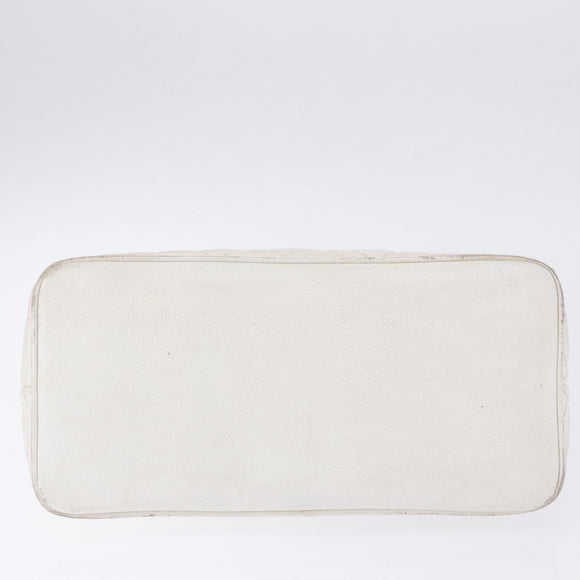 CHANEL Tote Bag Caviar Skin Standard White Silver CC Auth 204728