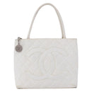 CHANEL Tote Bag Caviar Skin Standard White Silver CC Auth 204728-13