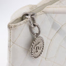 CHANEL Tote Bag Caviar Skin Standard White Silver CC Auth 204728-26