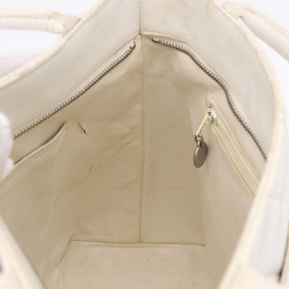CHANEL Tote Bag Caviar Skin Standard White Silver CC Auth 204728