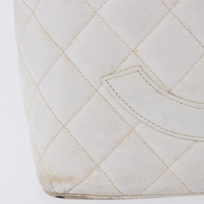 CHANEL Tote Bag Caviar Skin Standard White Silver CC Auth 204728 - 0