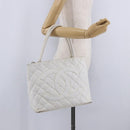 CHANEL Tote Bag Caviar Skin Standard White Silver CC Auth 204728-37