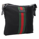 GUCCI Web Sherry Line Shoulder Bag Canvas Black Silver 387111 Auth 204729A-1