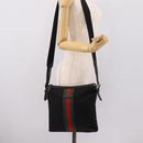 GUCCI Web Sherry Line Shoulder Bag Canvas Black Silver 387111 Auth 204729A-23