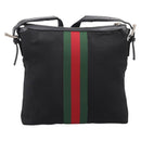 GUCCI Web Sherry Line Shoulder Bag Canvas Black Silver 387111 Auth 204729A-3