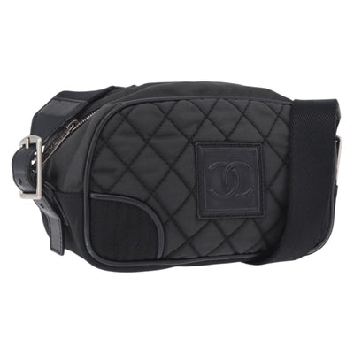 CHANEL Sports Line Matelasse Shoulder Bag Canvas Black Silver CC Auth 204730V