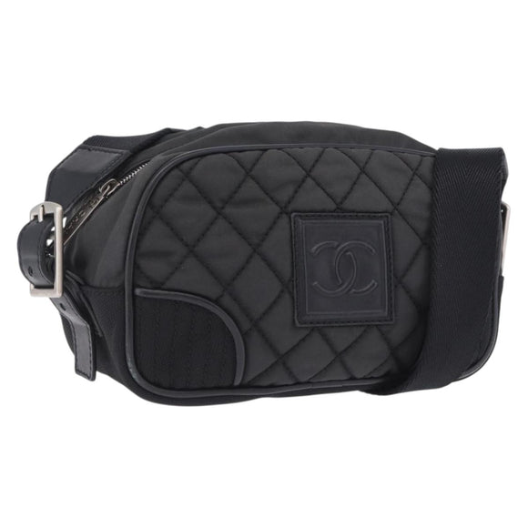 CHANEL Sports Line Matelasse Shoulder Bag Canvas Black Silver CC Auth 204730V